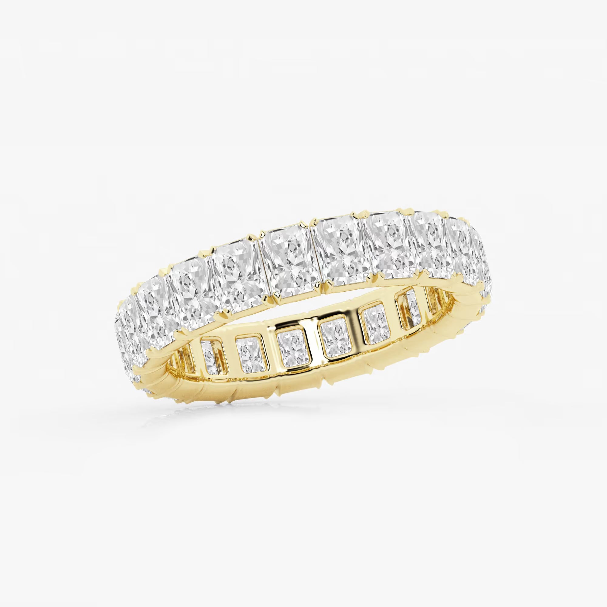 Refined Radiant Cut Lab Grown Diamond V Prong Eternity Band in Solid Gold