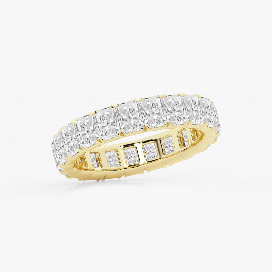 Refined Radiant Cut Lab Grown Diamond V Prong Eternity Band in Solid Gold