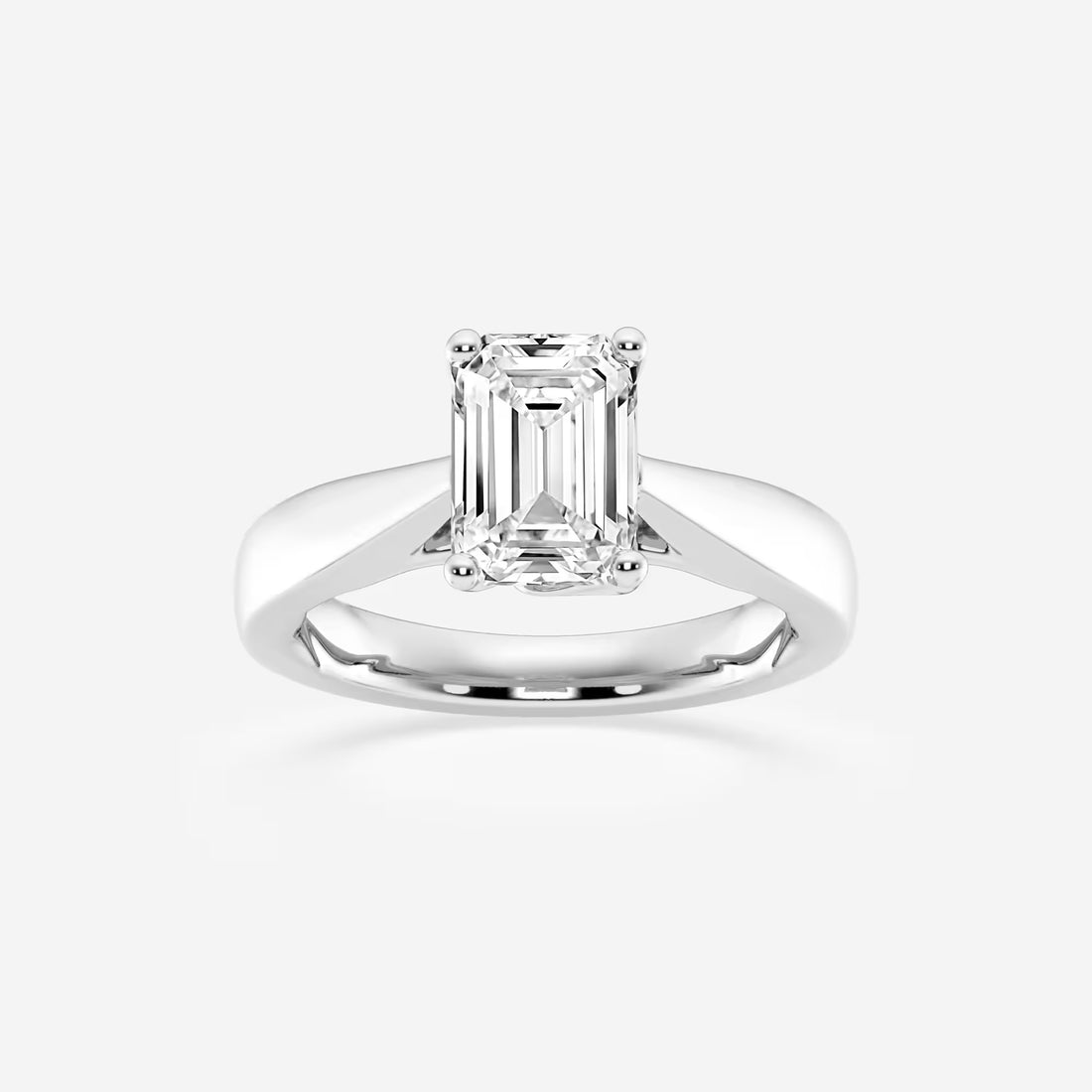 Emerald Cut Solitaire Engagement Ring  Tapered Cathedral Plain Band
