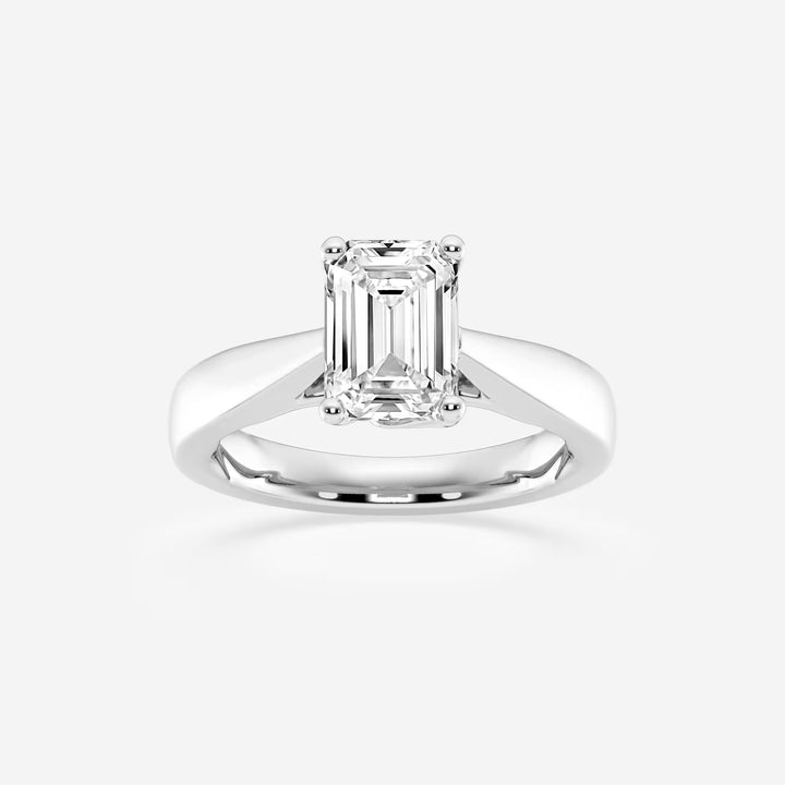 Emerald Cut Solitaire Engagement Ring  Tapered Cathedral Plain Band