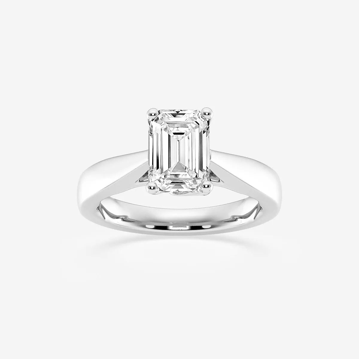 Emerald Cut Solitaire Engagement Ring  Tapered Cathedral Plain Band