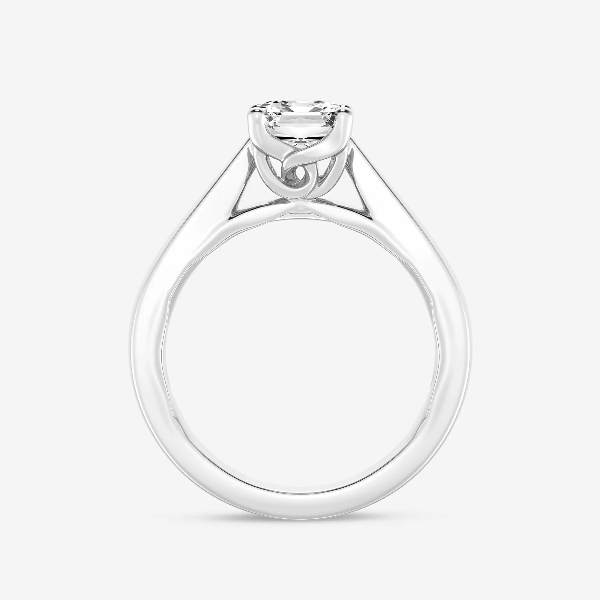 Emerald Cut Solitaire Engagement Ring  Tapered Cathedral Plain Band