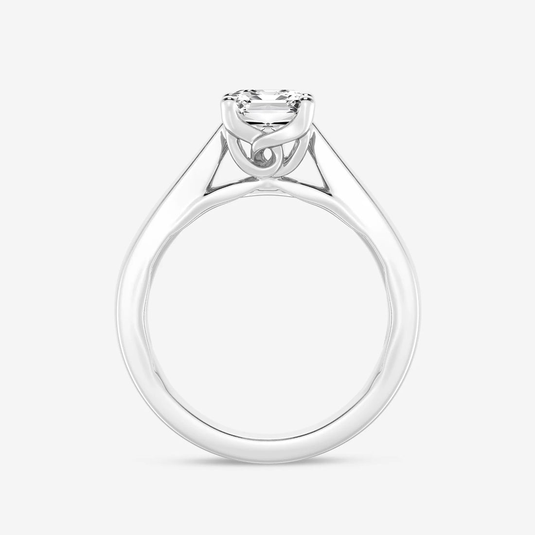 Emerald Cut Solitaire Engagement Ring  Tapered Cathedral Plain Band