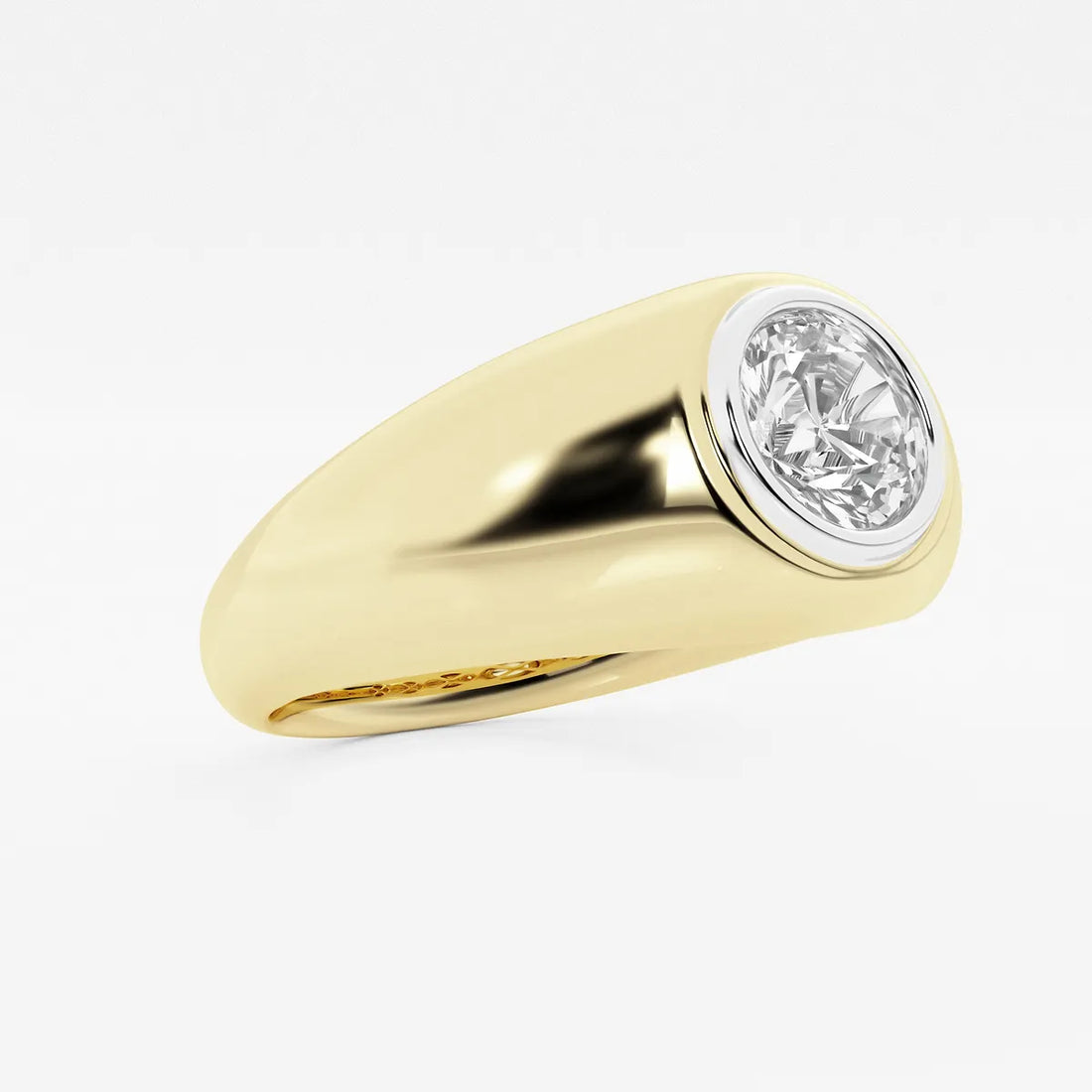 Elegant Round Lab Grown Diamond Bezel Set Signet Solitaire Ring