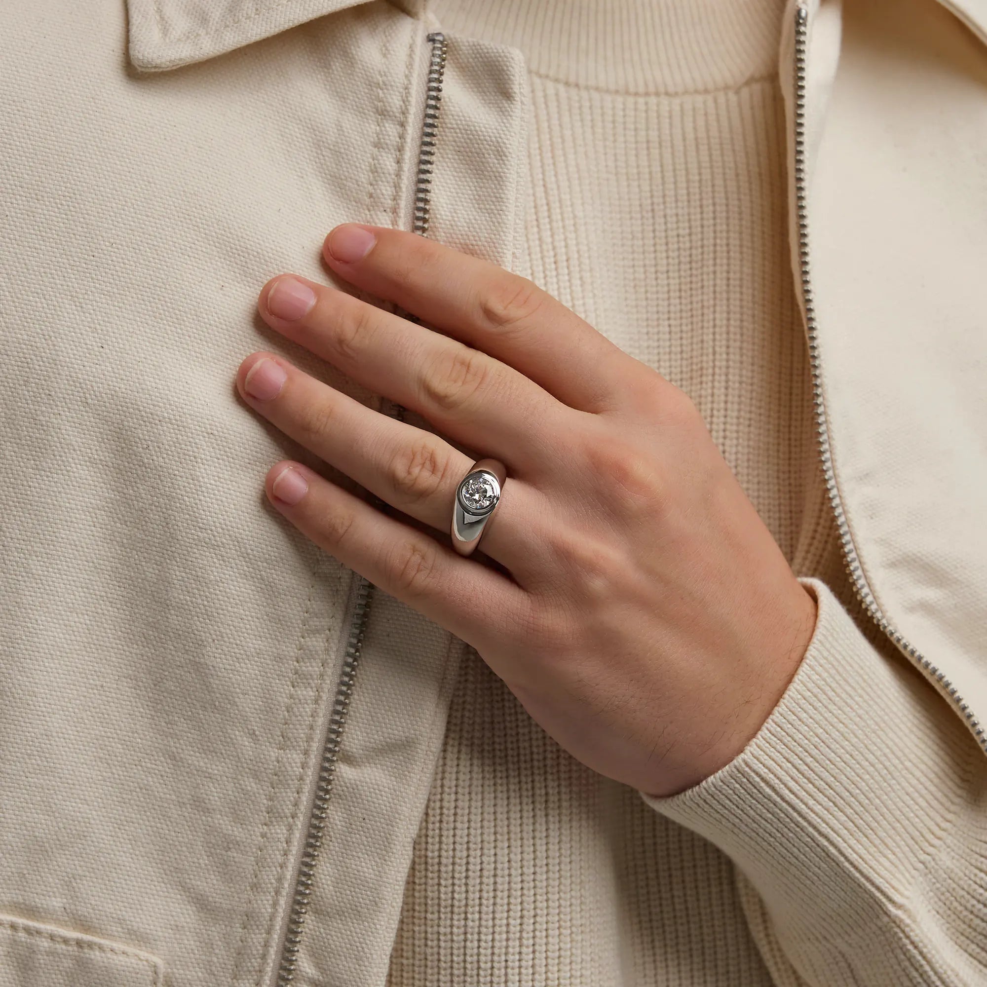 Elegant Round Lab Grown Diamond Bezel Set Signet Solitaire Ring