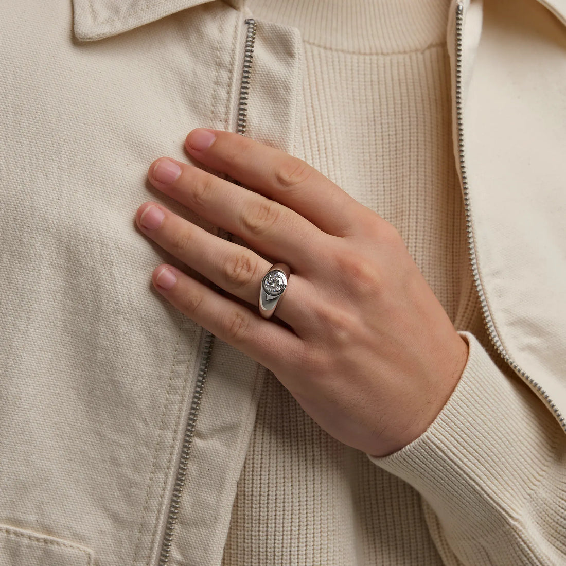 Elegant Round Lab Grown Diamond Bezel Set Signet Solitaire Ring