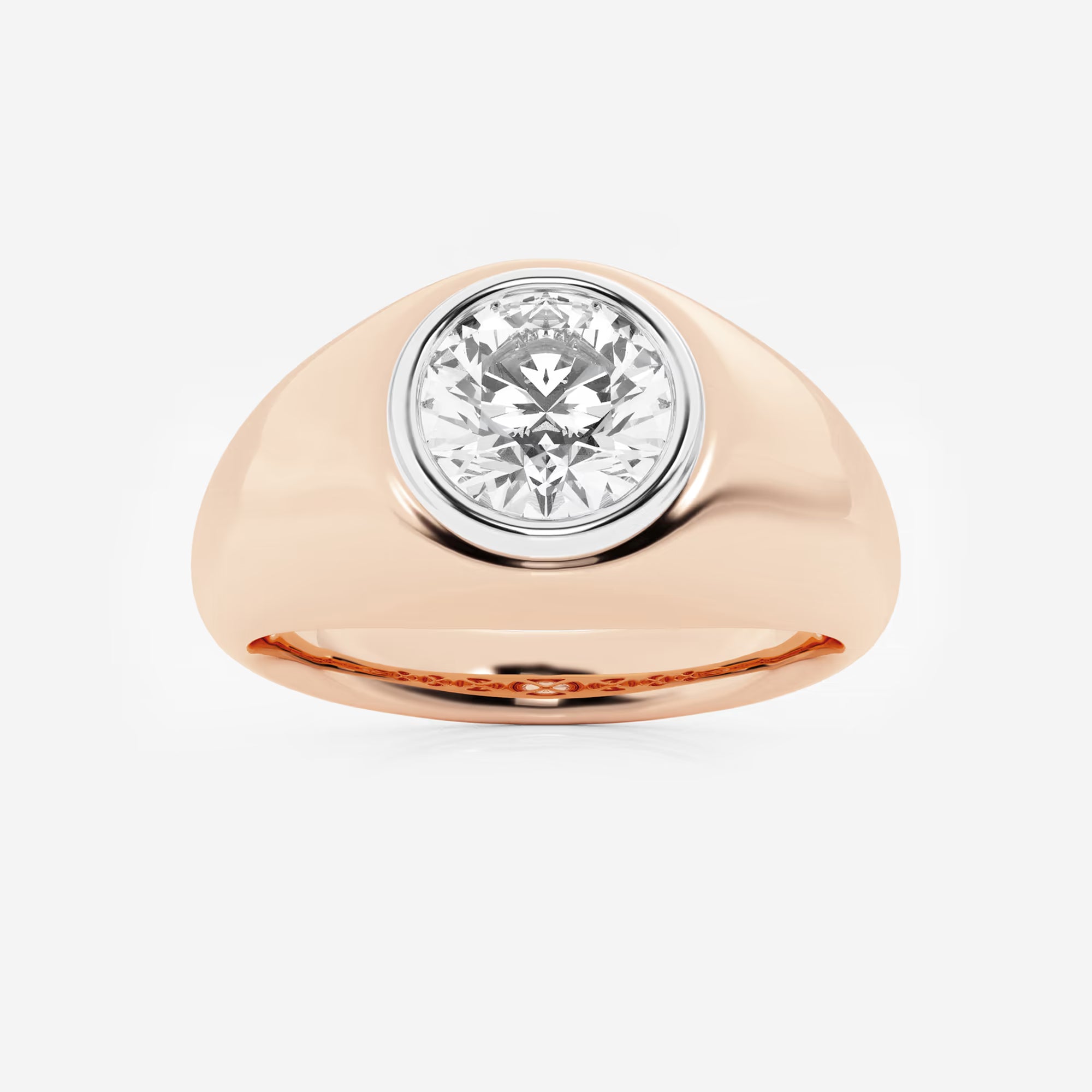 Elegant Round Lab Grown Diamond Bezel Set Signet Solitaire Ring