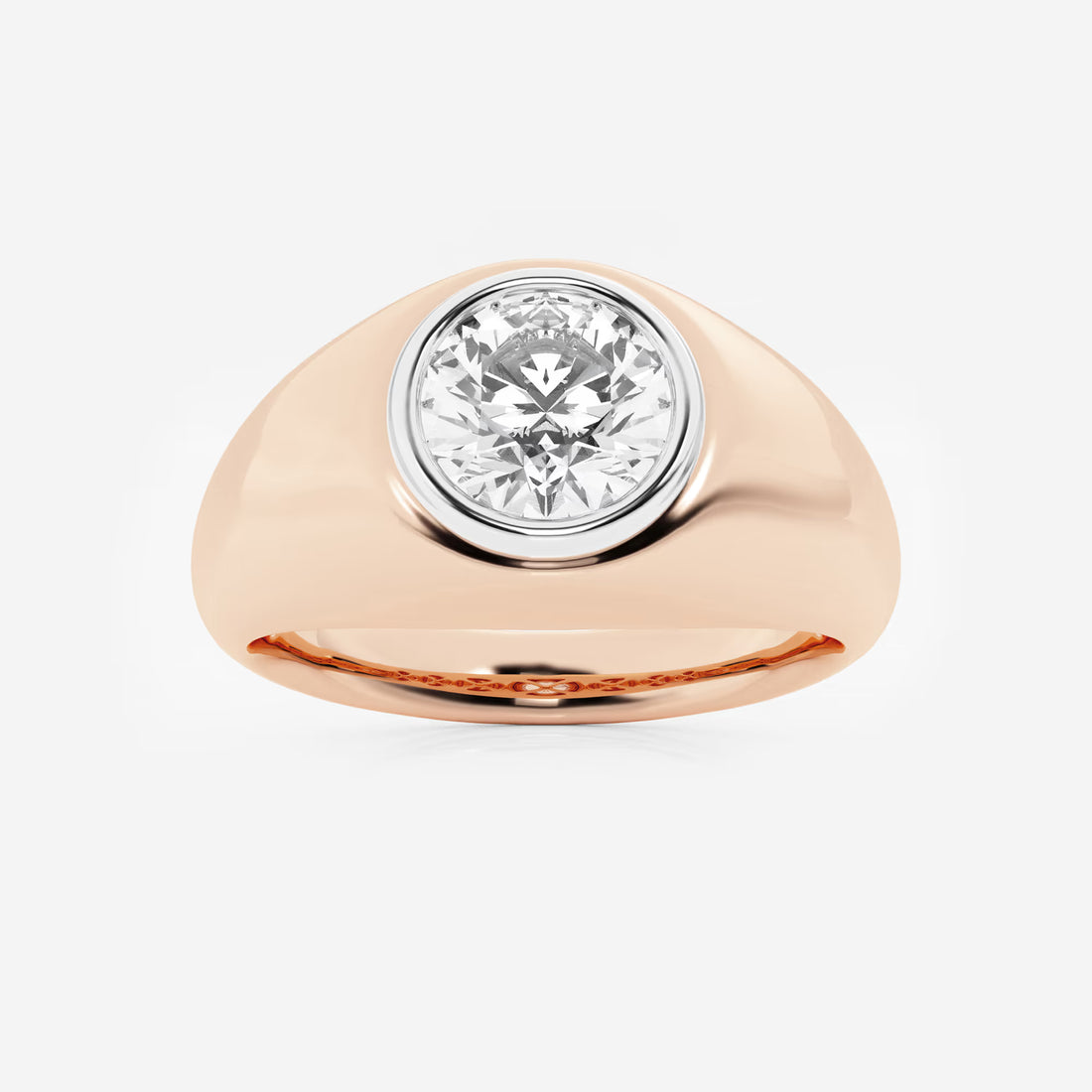 Elegant Round Lab Grown Diamond Bezel Set Signet Solitaire Ring