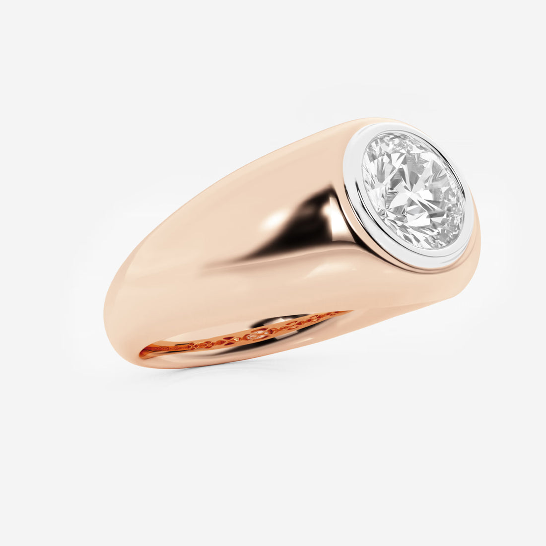 Elegant Round Lab Grown Diamond Bezel Set Signet Solitaire Ring