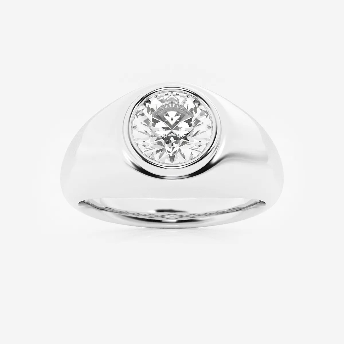 Elegant Round Lab Grown Diamond Bezel Set Signet Solitaire Ring