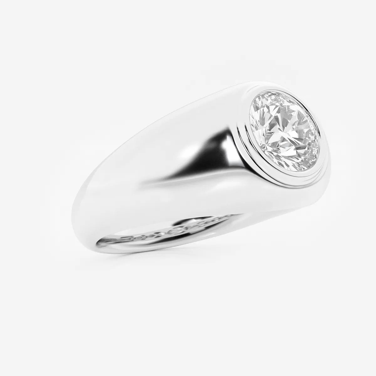 Elegant Round Lab Grown Diamond Bezel Set Signet Solitaire Ring