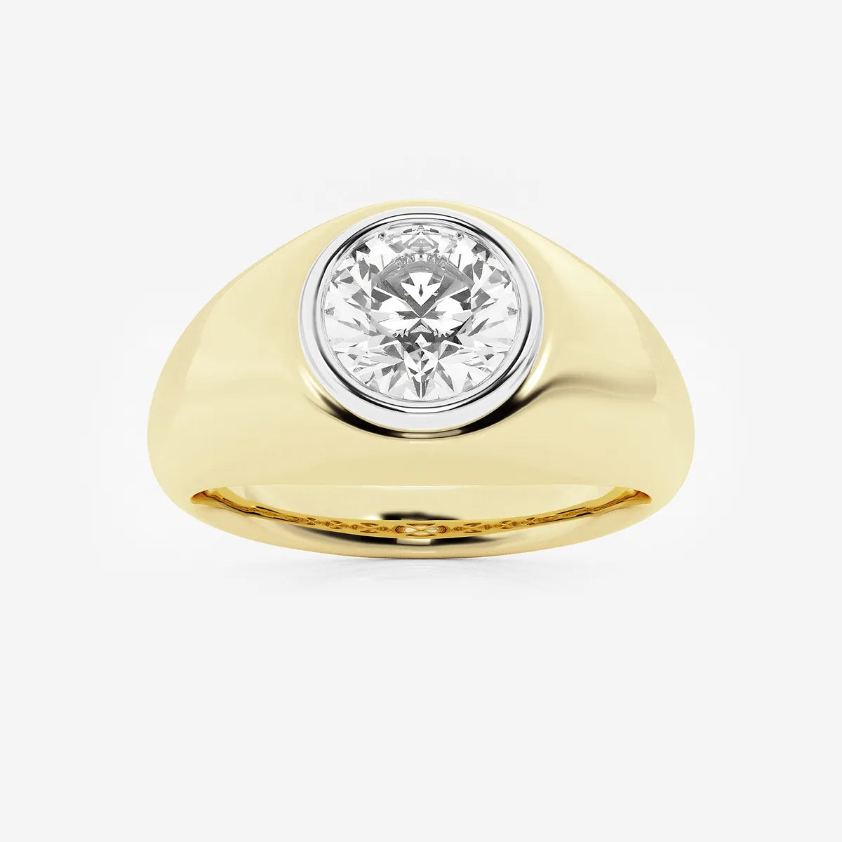 Elegant Round Lab Grown Diamond Bezel Set Signet Solitaire Ring