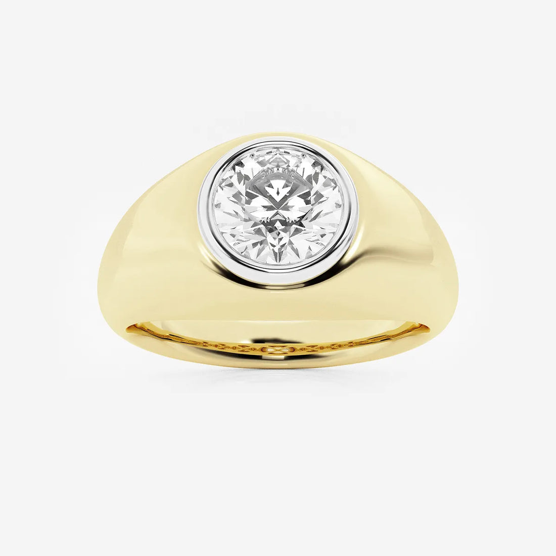 Elegant Round Lab Grown Diamond Bezel Set Signet Solitaire Ring