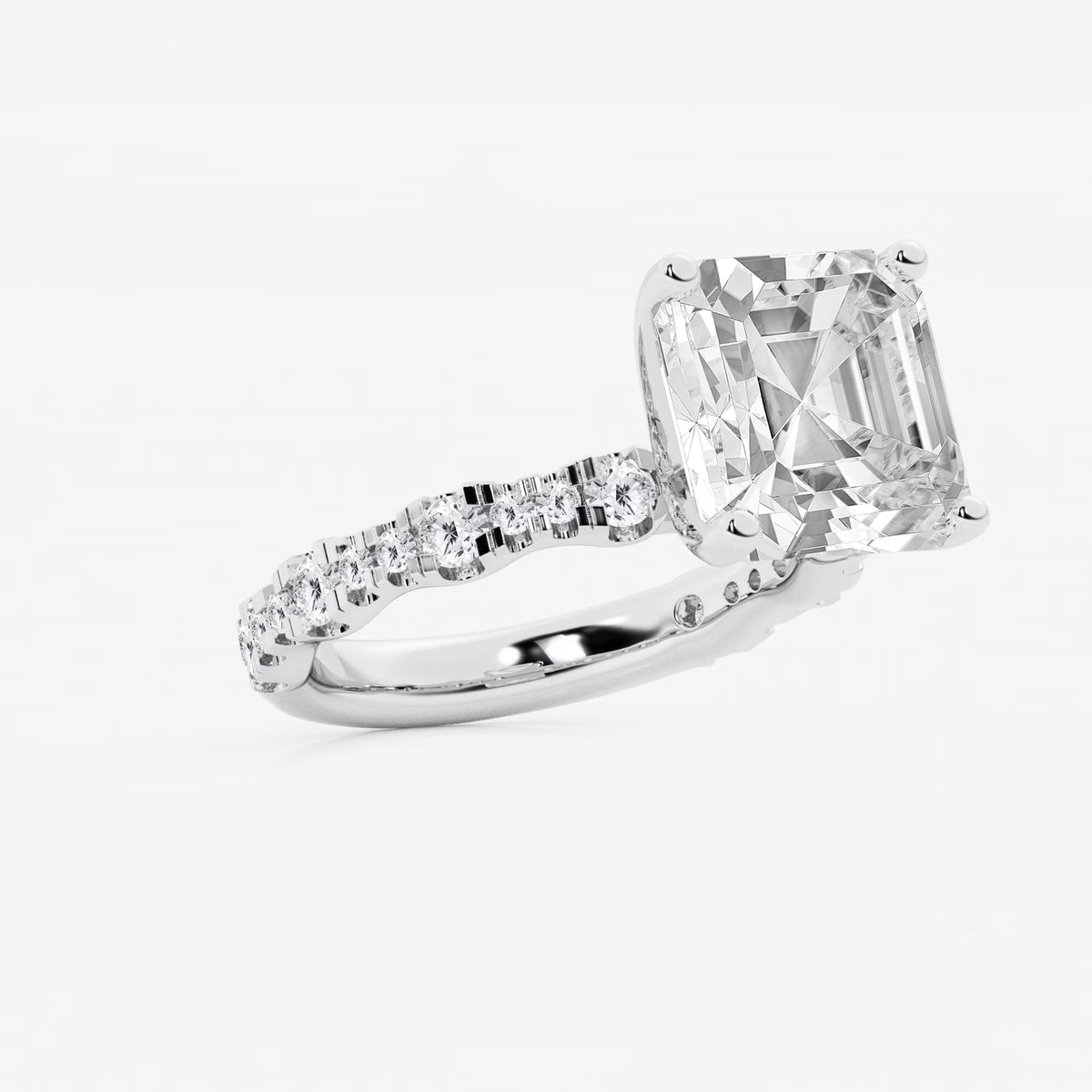 Asscher Lab Grown Diamond Station Engagement Ring
