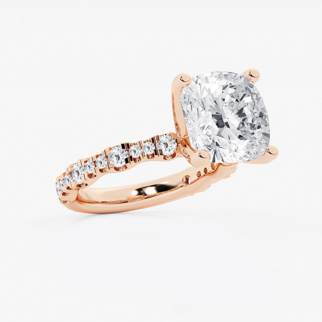 Cushion Lab Grown Diamond Station Engagement Ring