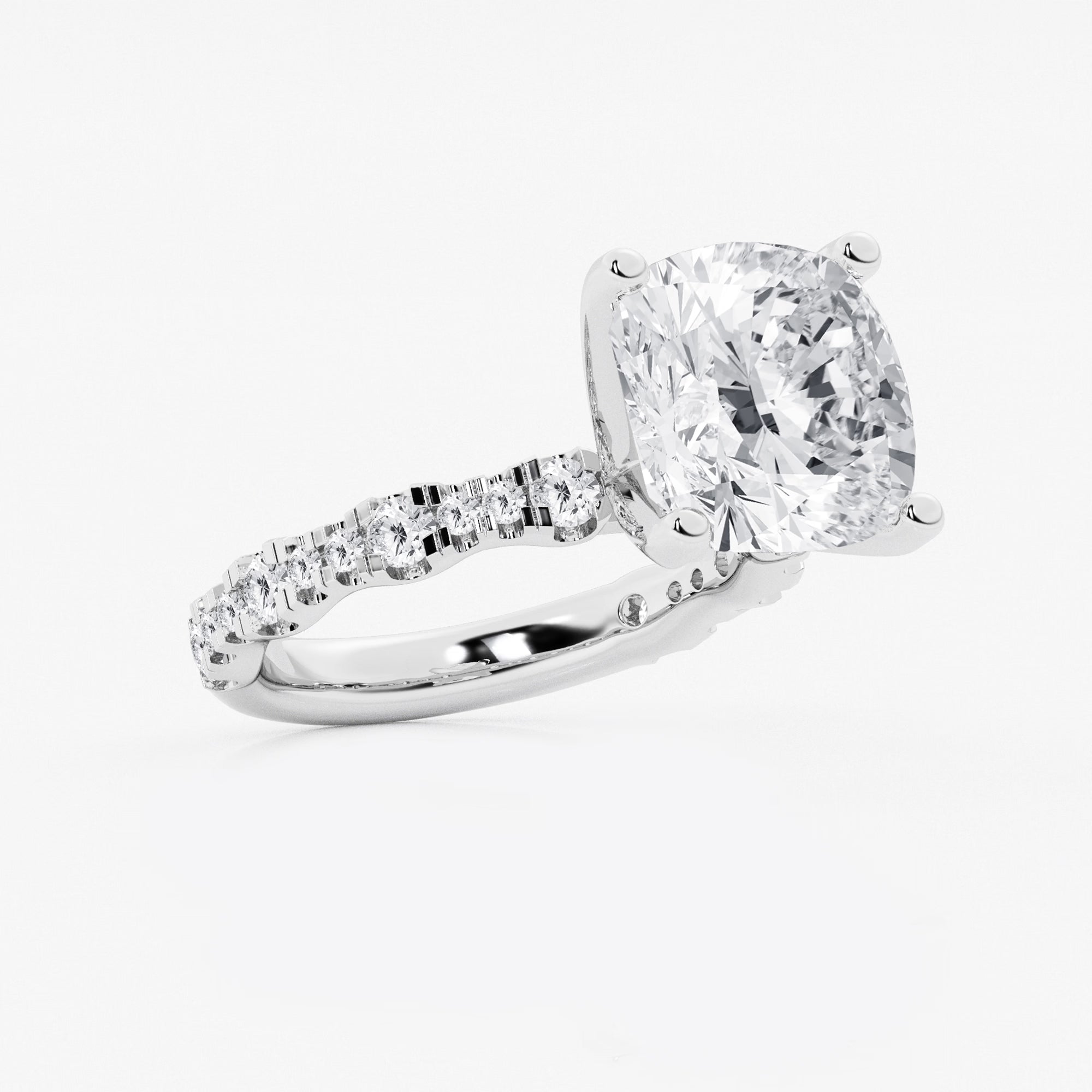 Cushion Lab Grown Diamond Station Engagement Ring