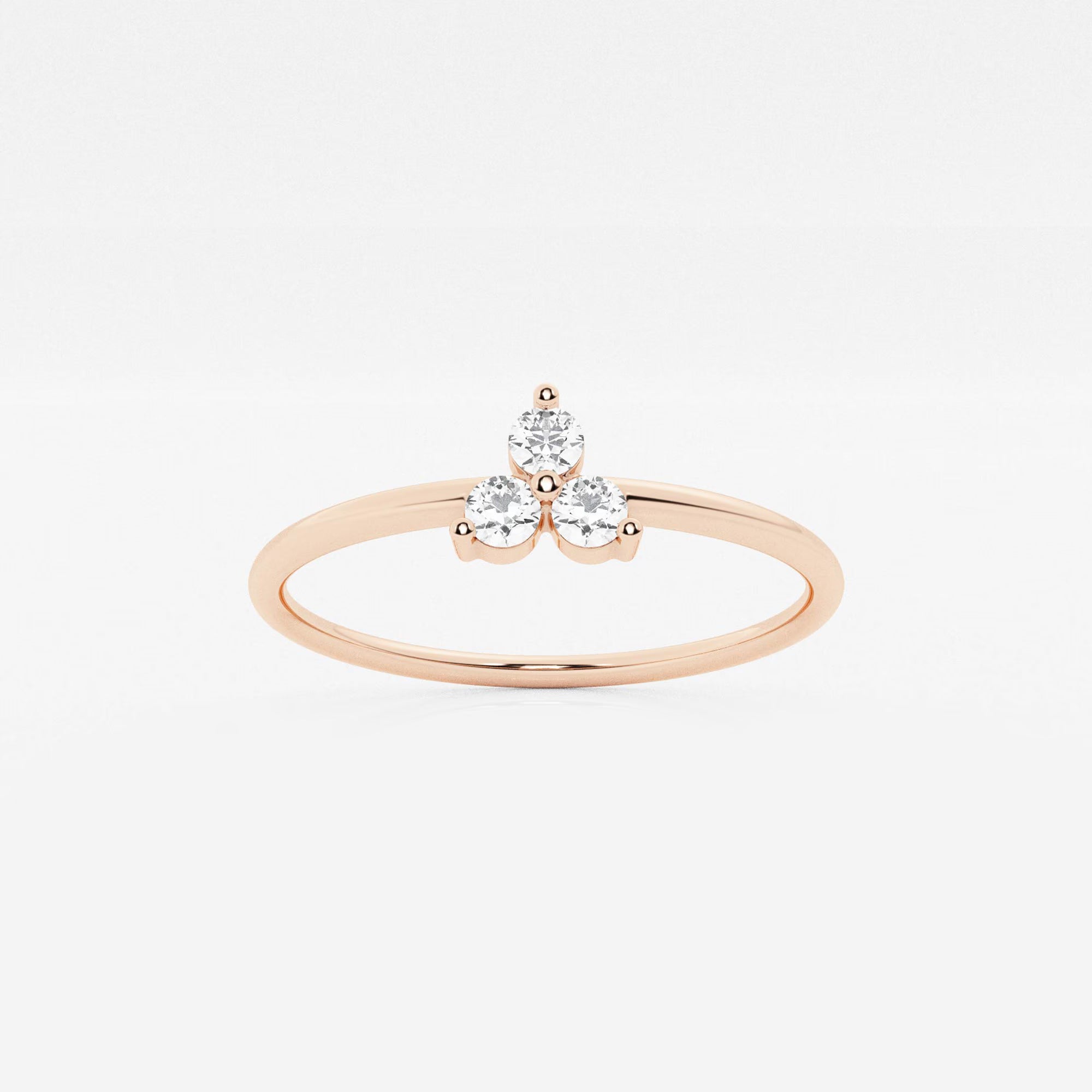 Round Lab Grown Diamond Three Stone Thin Band Ring in Solid Gold