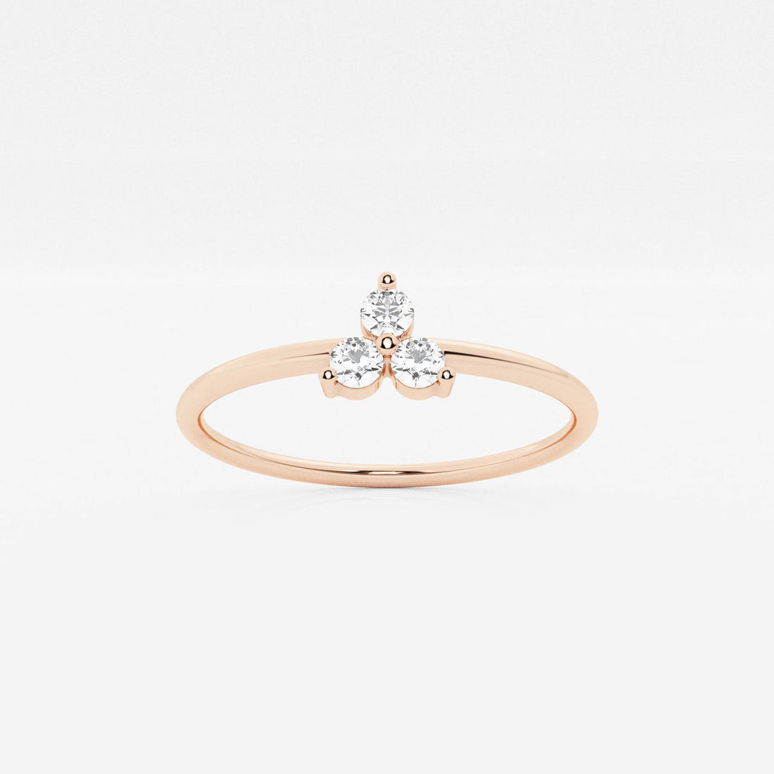 Round Lab Grown Diamond Three Stone Thin Band Ring in Solid Gold