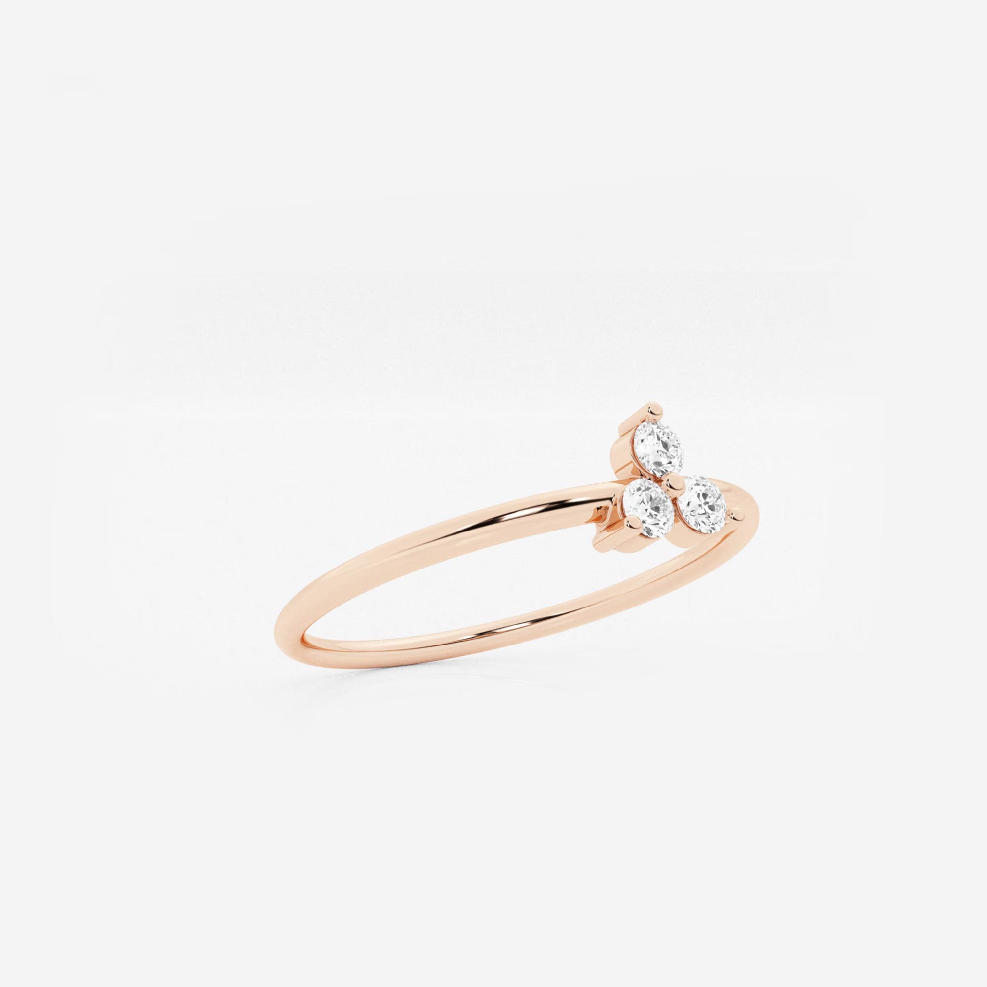 Round Lab Grown Diamond Three Stone Thin Band Ring in Solid Gold