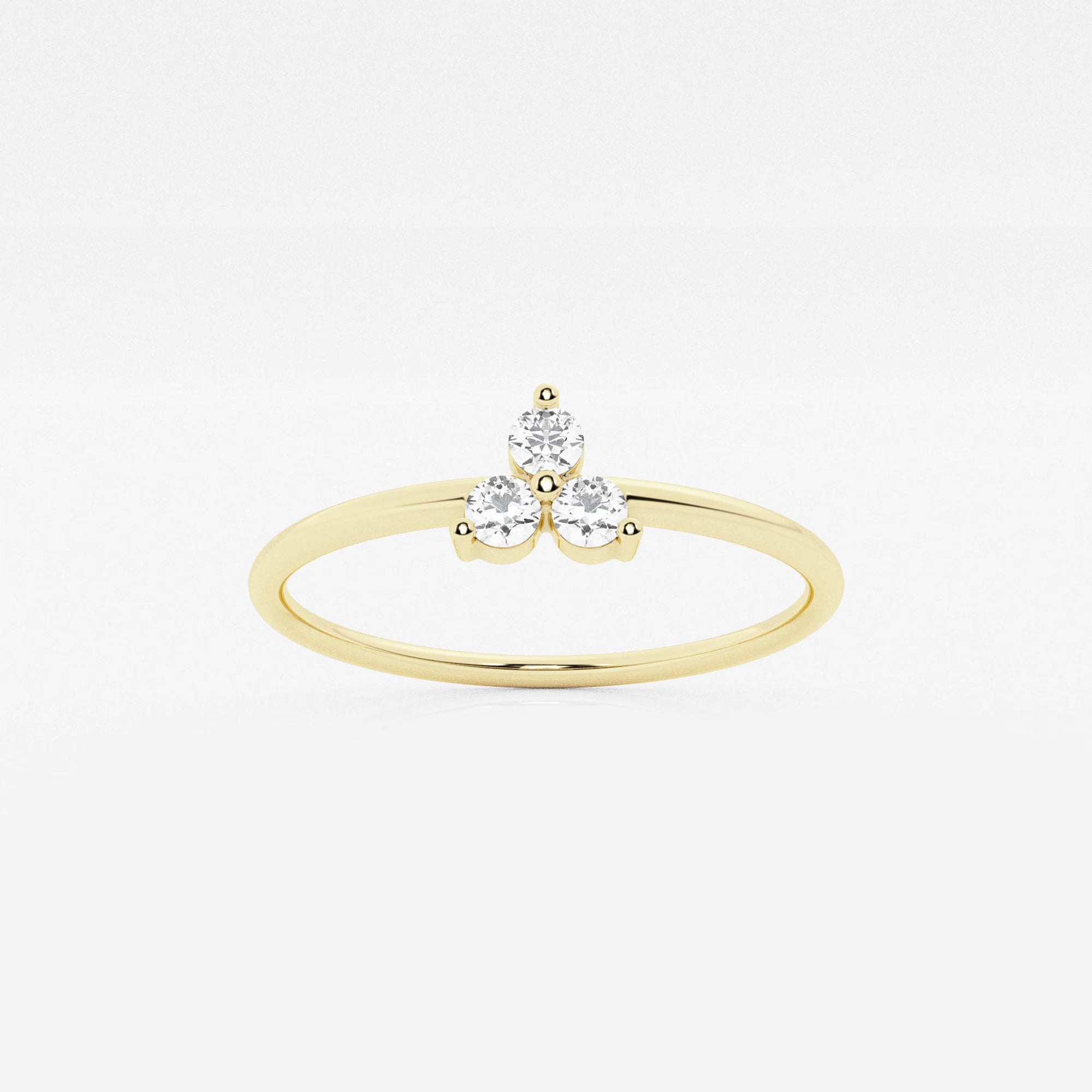 Round Lab Grown Diamond Three Stone Thin Band Ring in Solid Gold