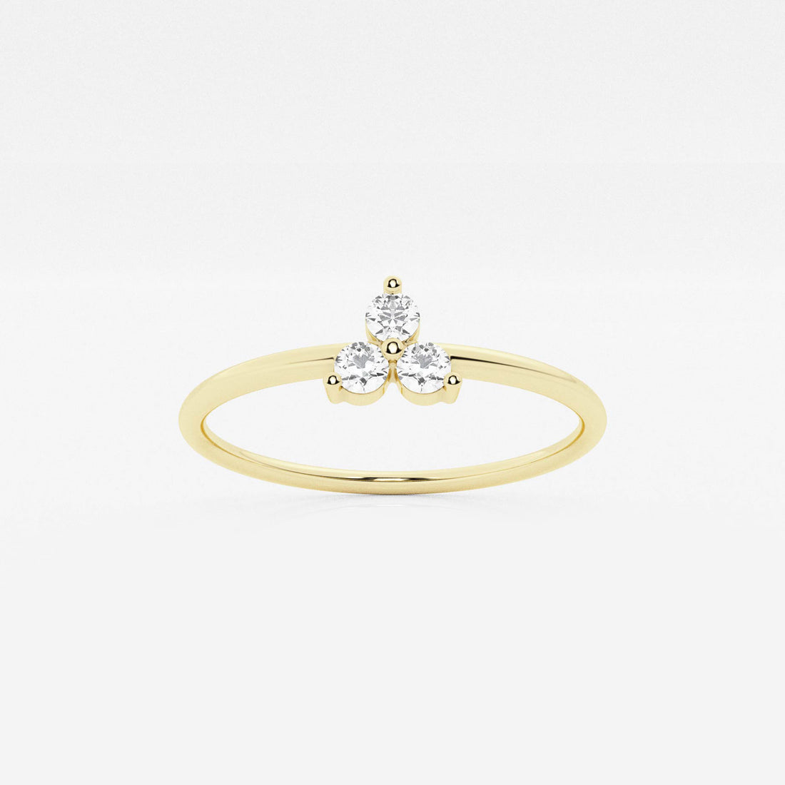 Round Lab Grown Diamond Three Stone Thin Band Ring in Solid Gold