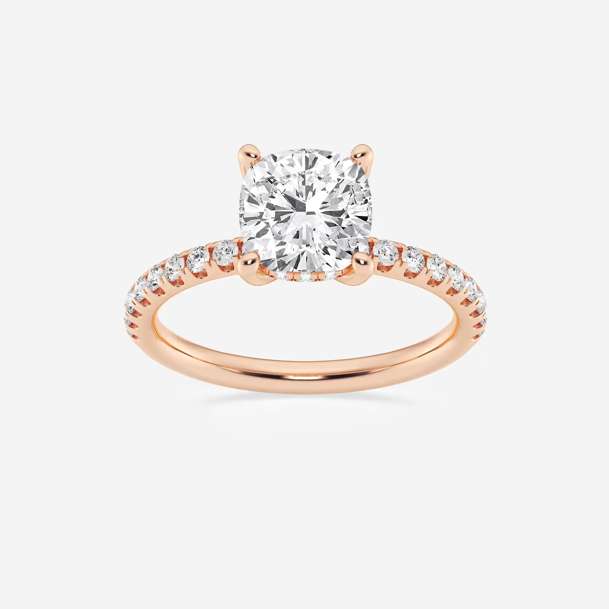 Luxury Cushion Cut Lab Grown Diamond Double Hidden Halo Engagement Ring