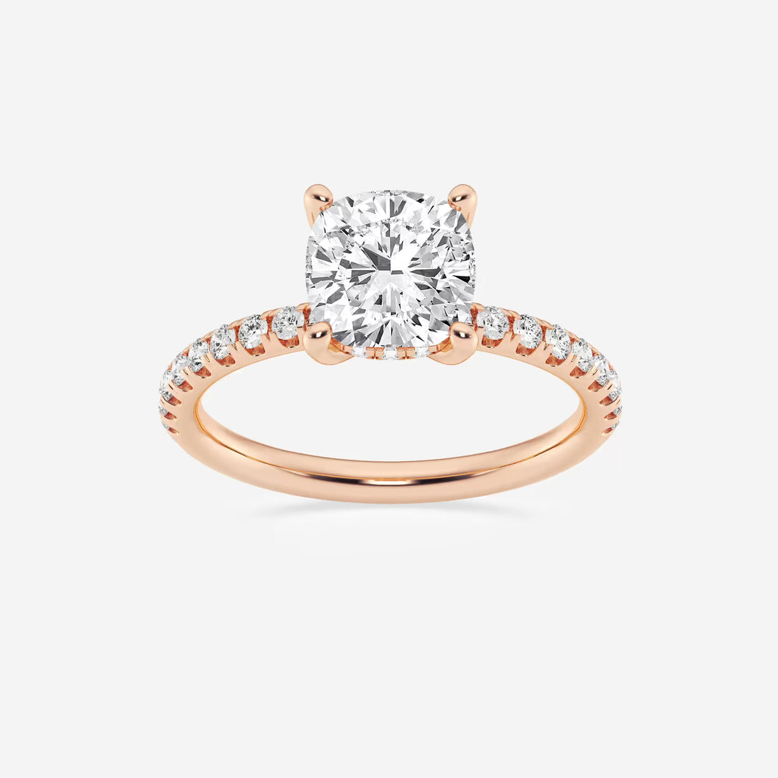 Luxury Cushion Cut Lab Grown Diamond Double Hidden Halo Engagement Ring