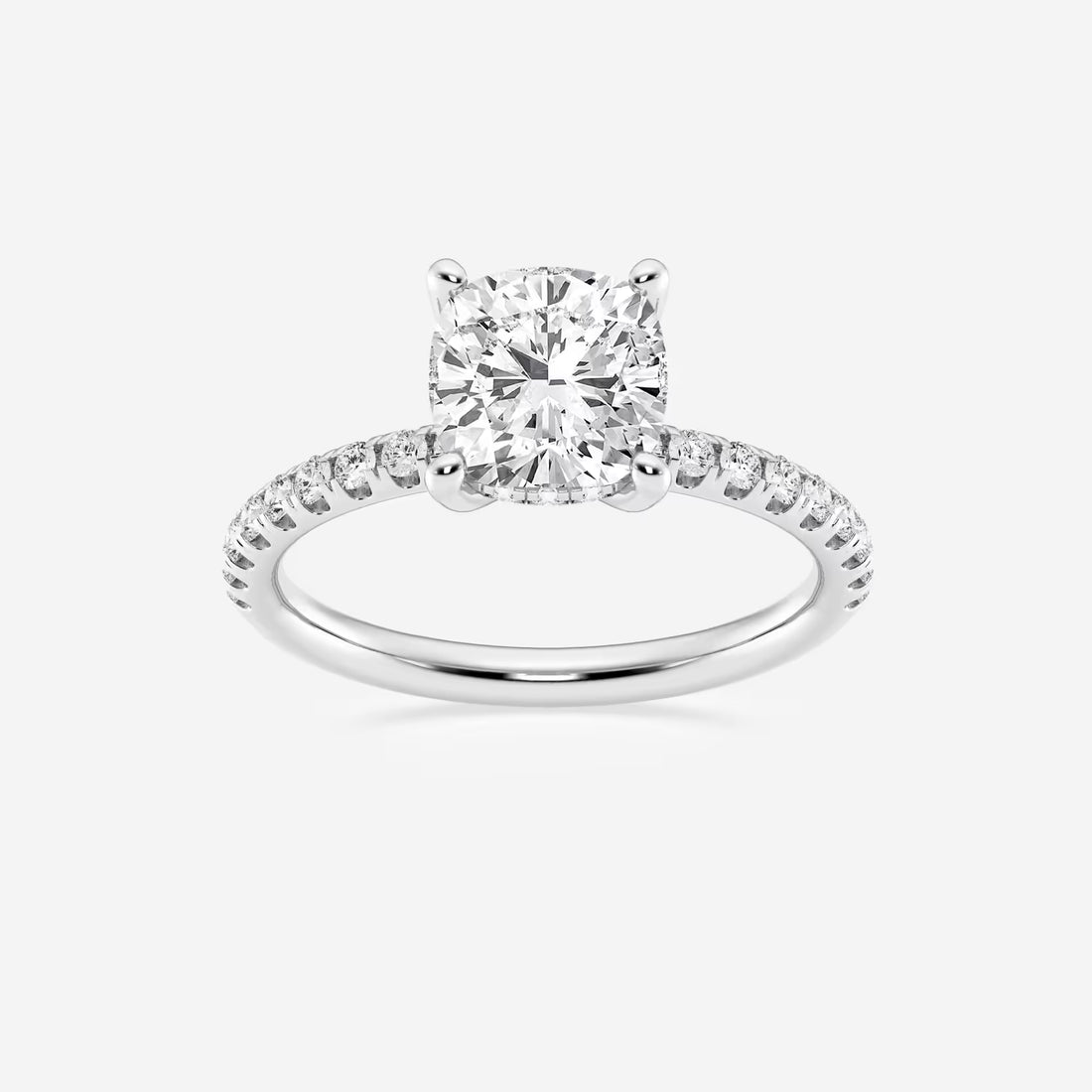 Luxury Cushion Cut Lab Grown Diamond Double Hidden Halo Engagement Ring