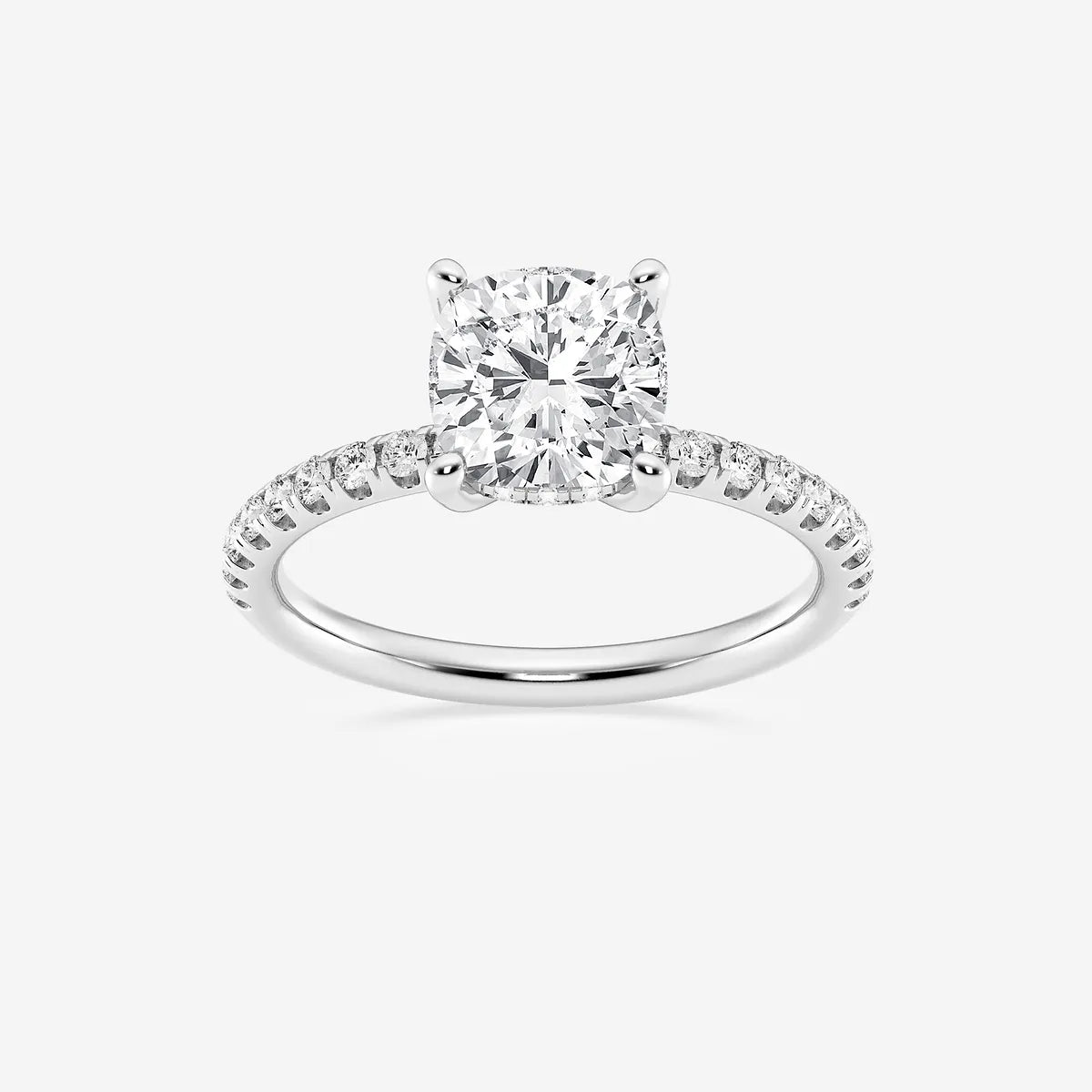 Luxury Cushion Cut Lab Grown Diamond Double Hidden Halo Engagement Ring