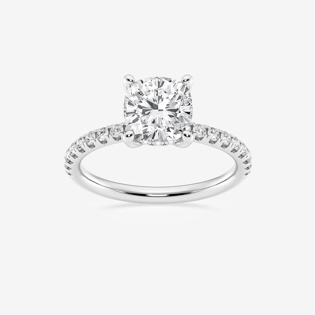 Luxury Cushion Cut Lab Grown Diamond Double Hidden Halo Engagement Ring