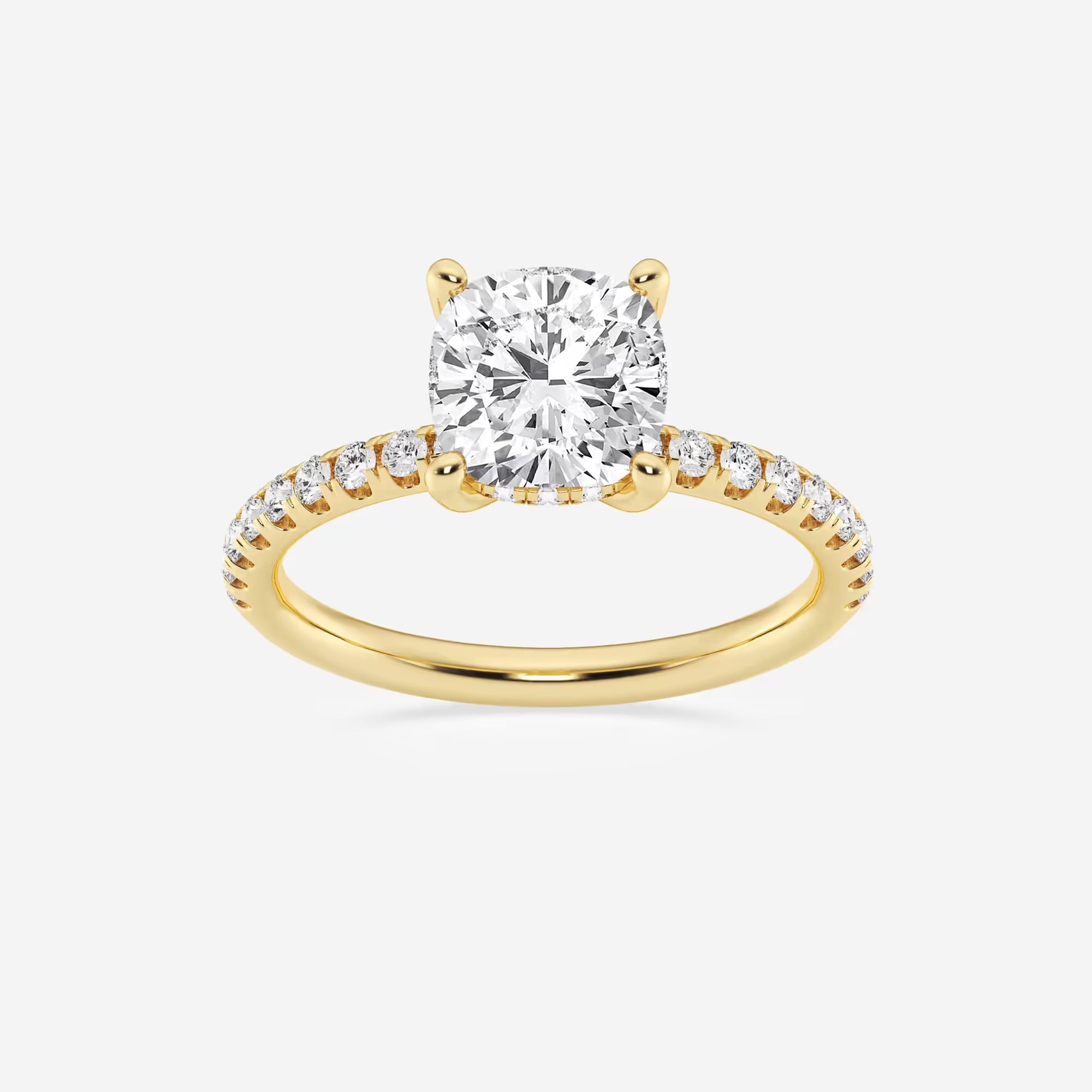 Luxury Cushion Cut Lab Grown Diamond Double Hidden Halo Engagement Ring