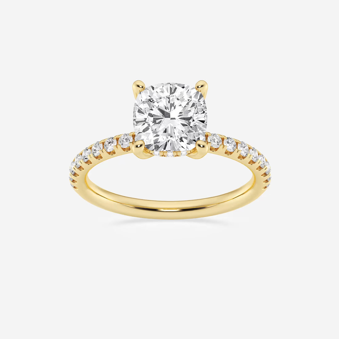 Luxury Cushion Cut Lab Grown Diamond Double Hidden Halo Engagement Ring