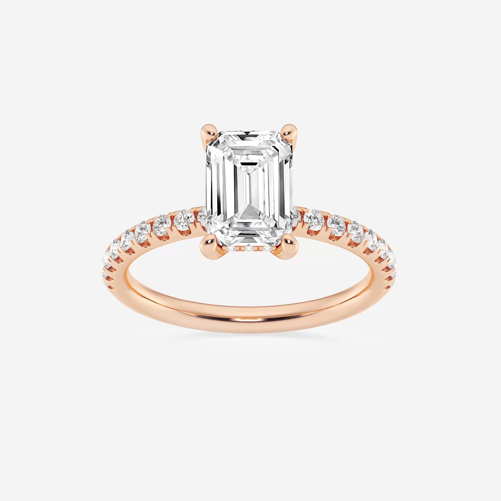Emerald Cut Solitaire Engagement Ring  French Pave Diamond Band