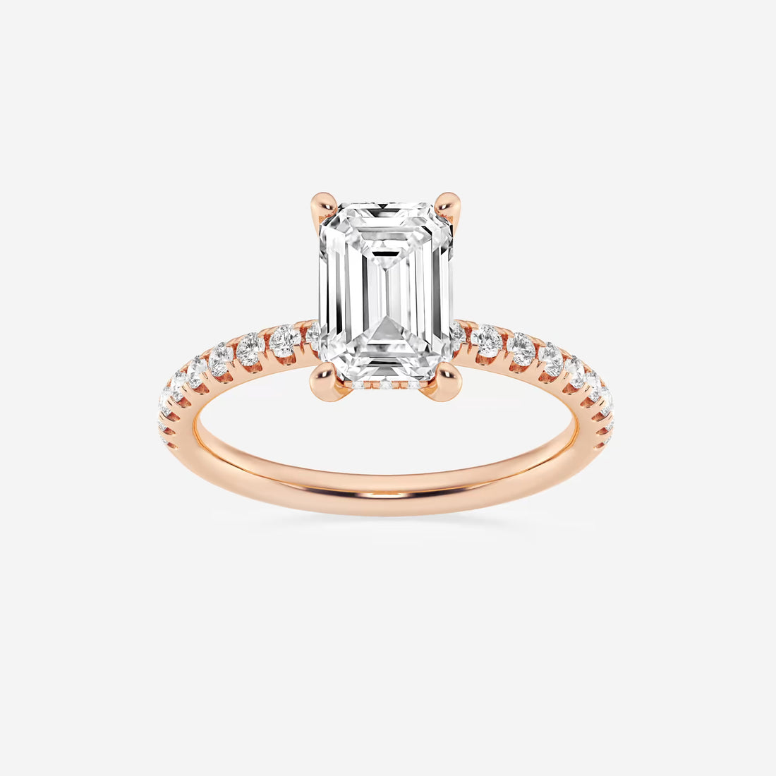 Emerald Cut Solitaire Engagement Ring  French Pave Diamond Band