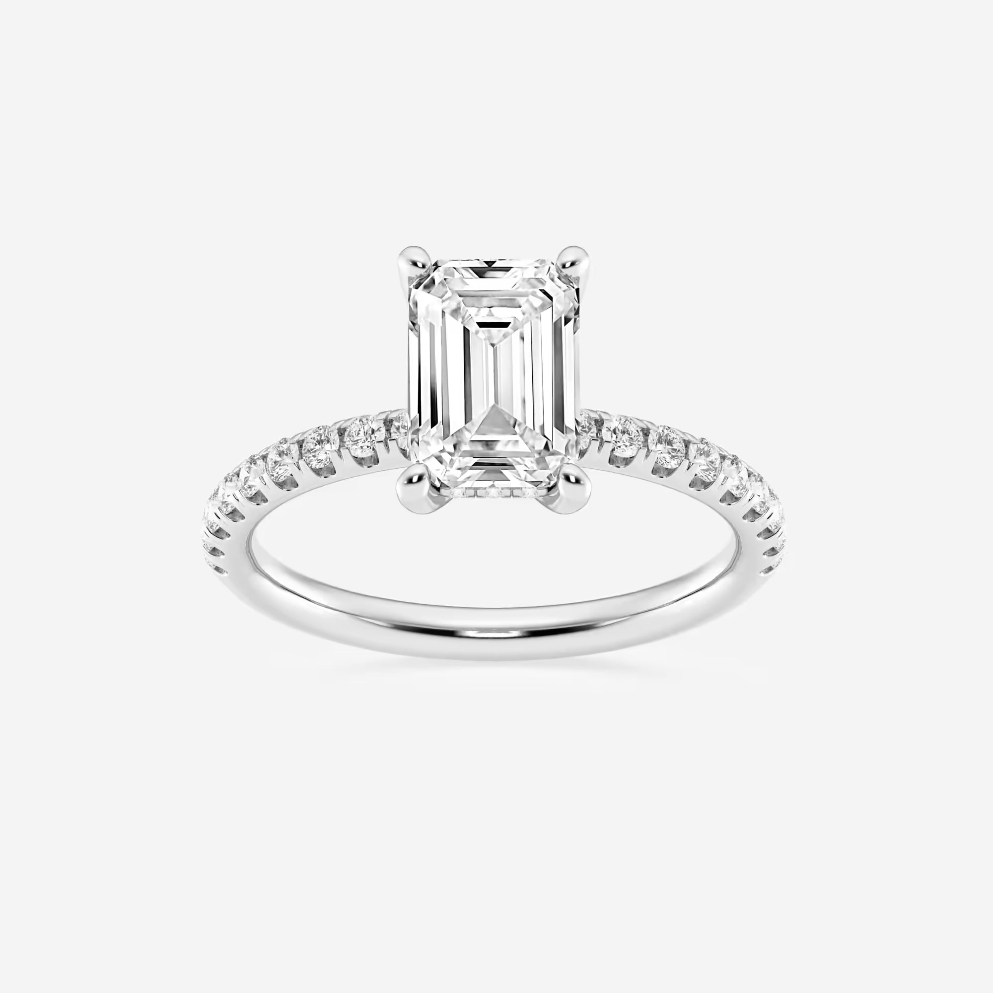 Emerald Cut Solitaire Engagement Ring  French Pave Diamond Band