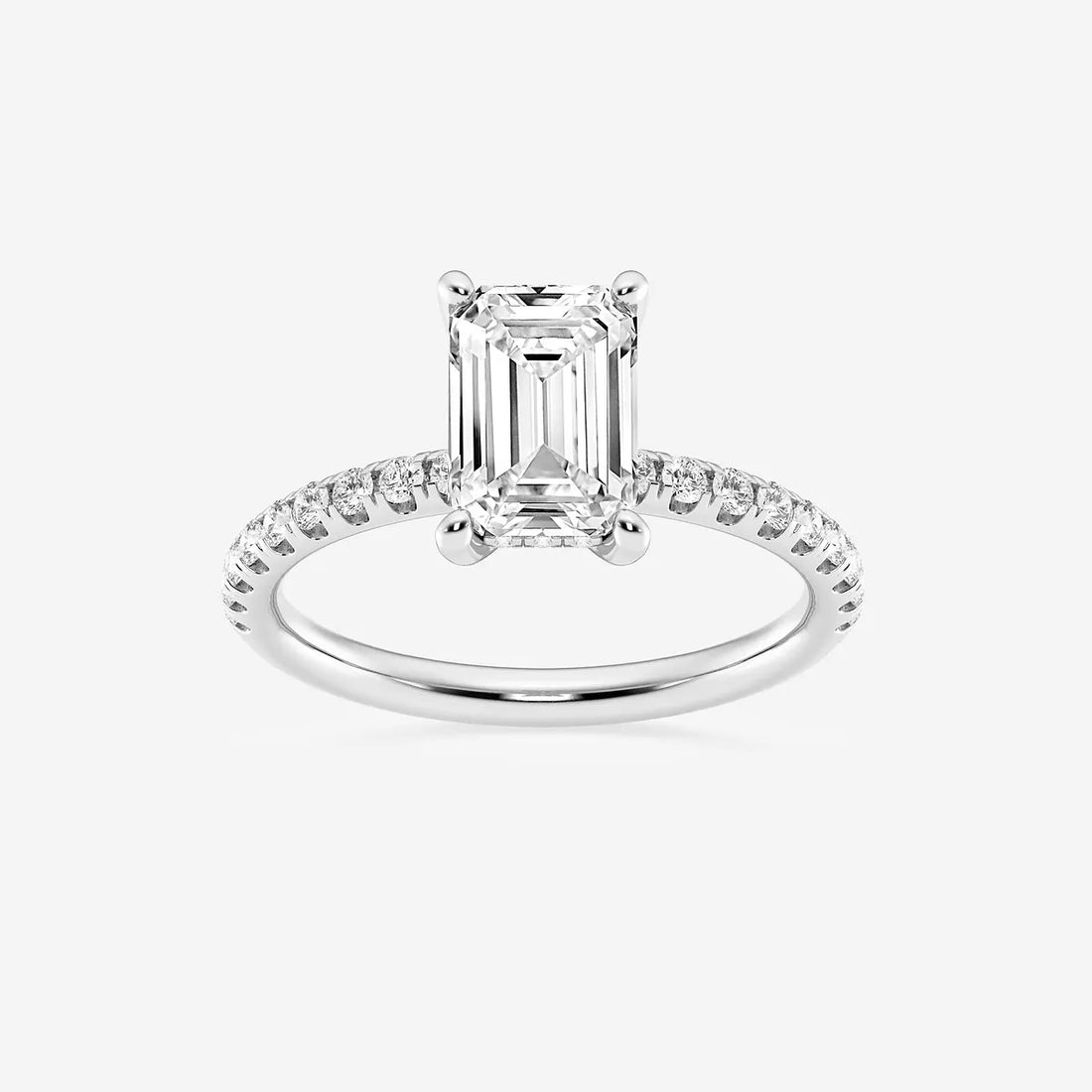 Emerald Cut Solitaire Engagement Ring  French Pave Diamond Band