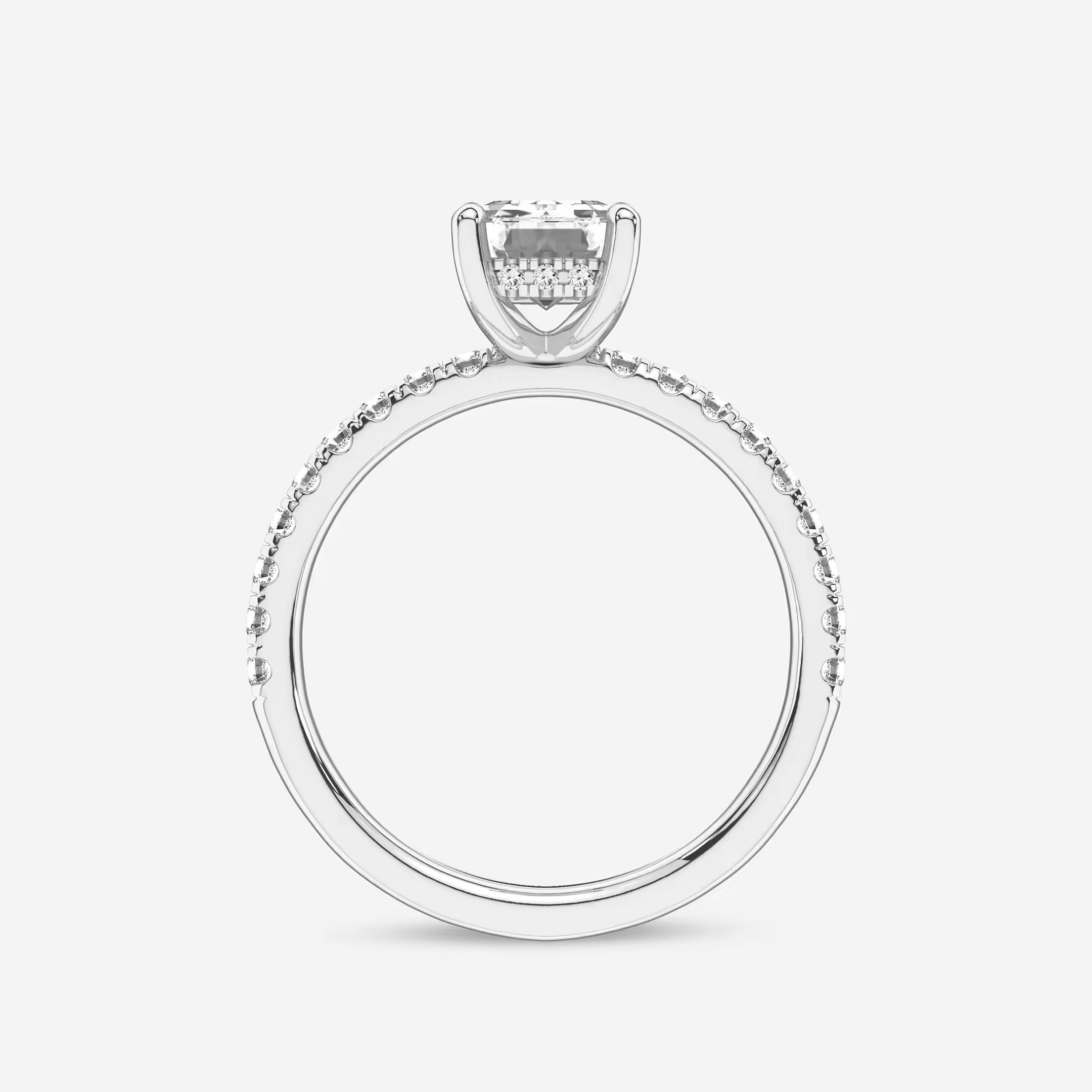 Emerald Cut Solitaire Engagement Ring  French Pave Diamond Band