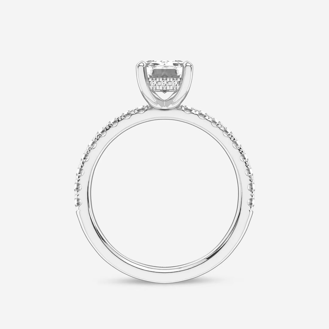 Emerald Cut Solitaire Engagement Ring  French Pave Diamond Band