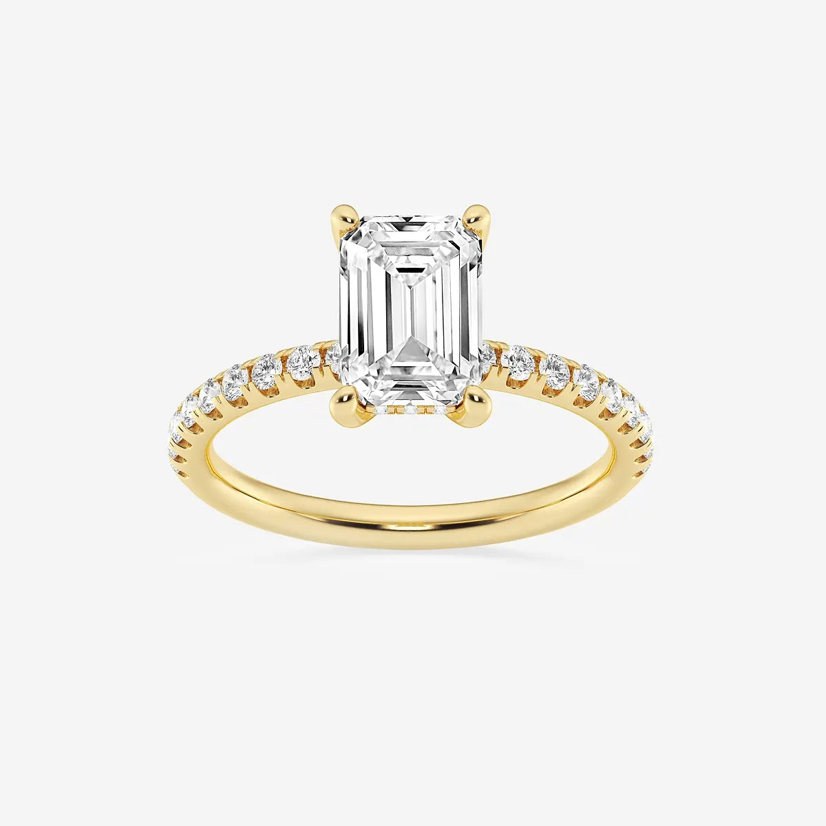 Emerald Cut Solitaire Engagement Ring  French Pave Diamond Band