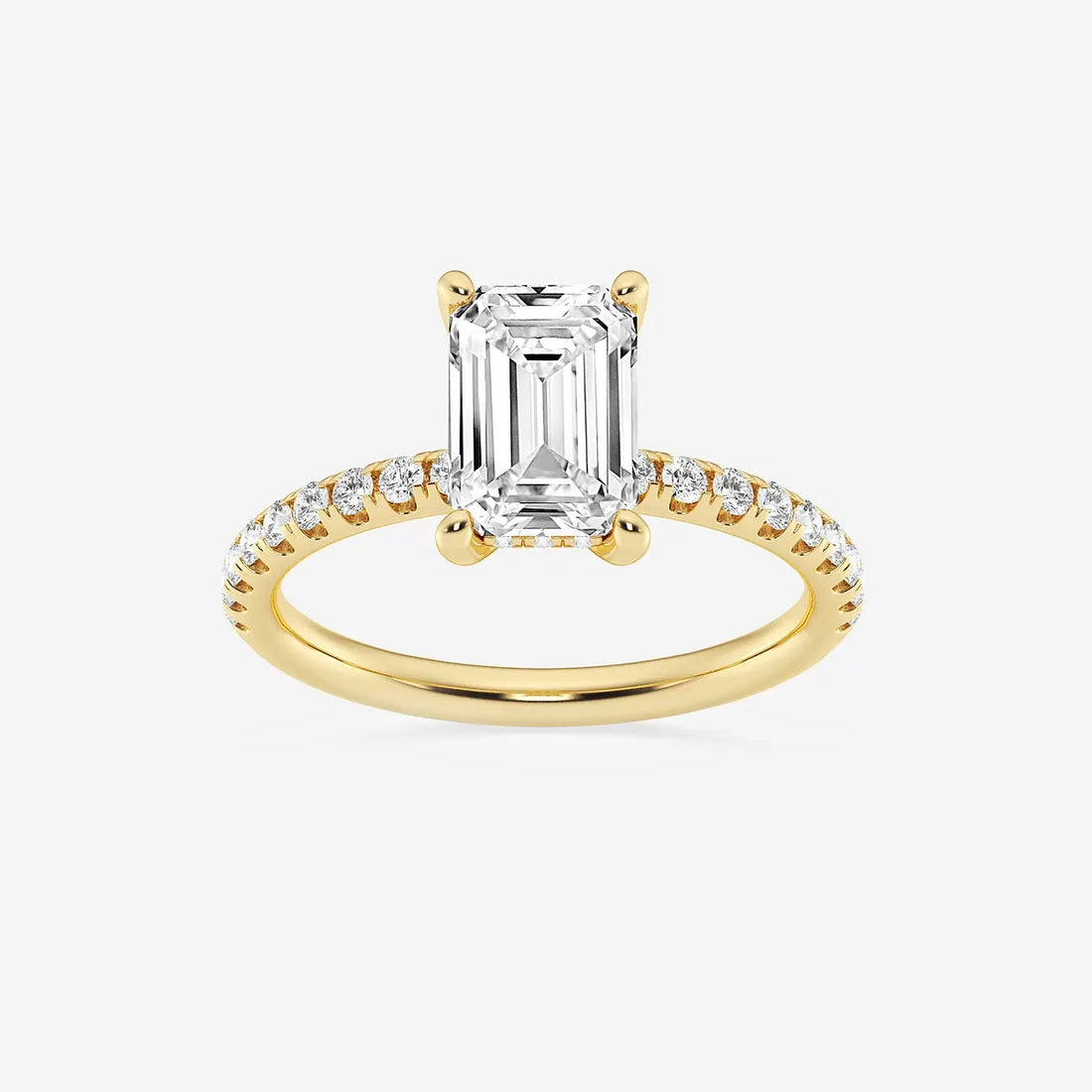 Emerald Cut Solitaire Engagement Ring  French Pave Diamond Band