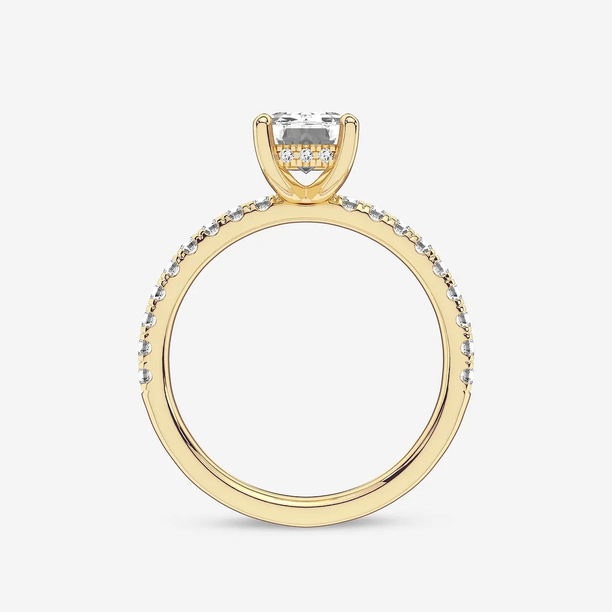 Emerald Cut Solitaire Engagement Ring  French Pave Diamond Band