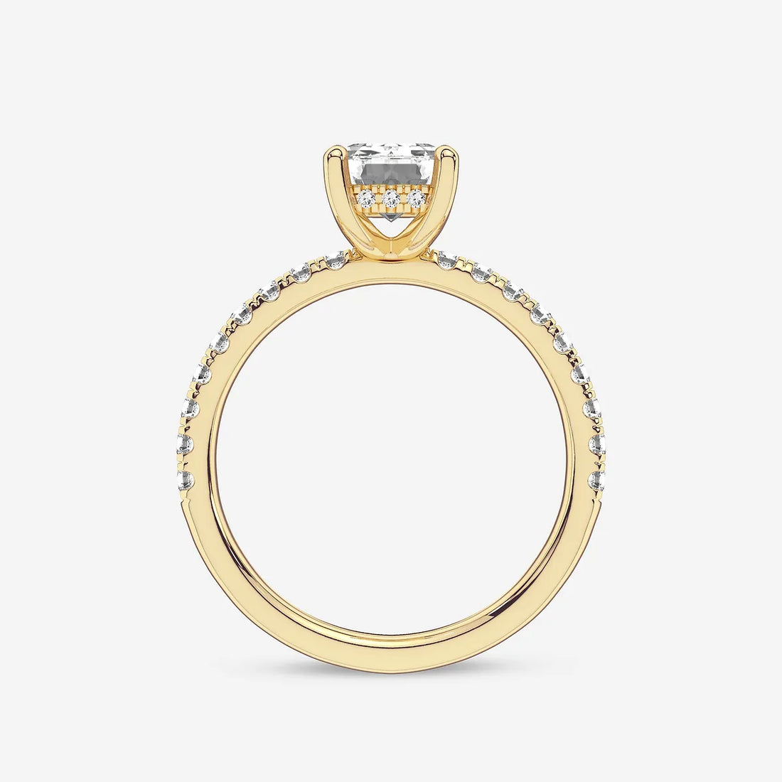 Emerald Cut Solitaire Engagement Ring  French Pave Diamond Band
