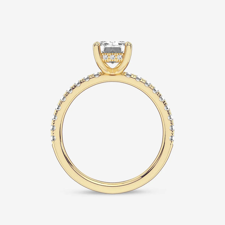 Emerald Cut Solitaire Engagement Ring  French Pave Diamond Band