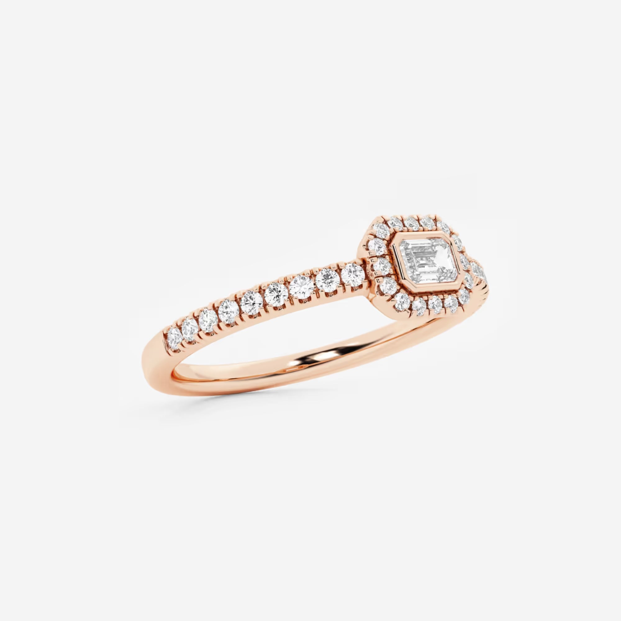 Emerald Cut Lab Grown Diamond East West Halo Engagement Ring