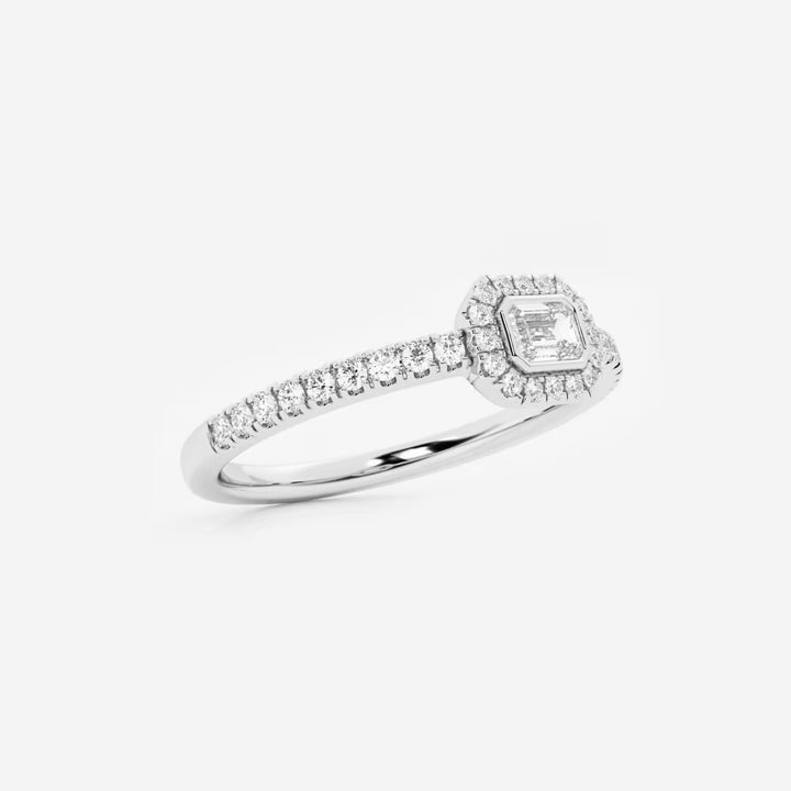 Emerald Cut Lab Grown Diamond East West Halo Engagement Ring