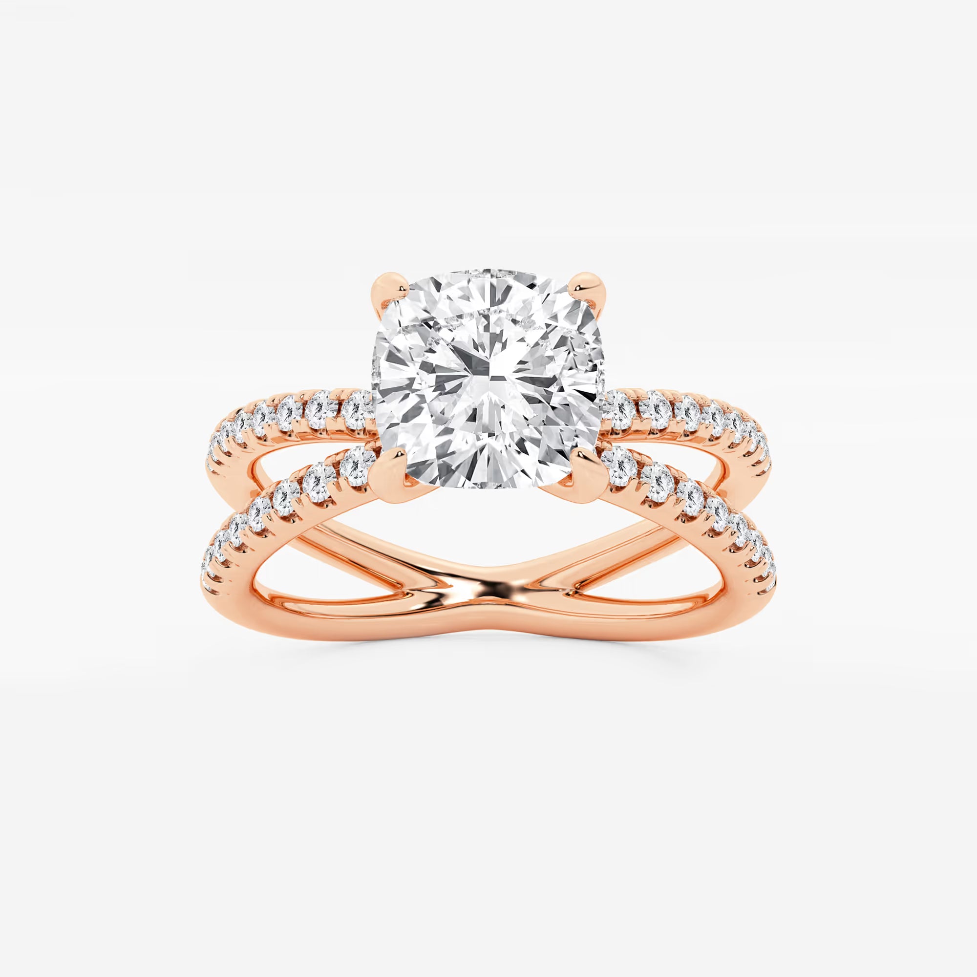 Elegant Cushion Cut Lab Grown Diamond Crossover Micro Pave Engagement Ring