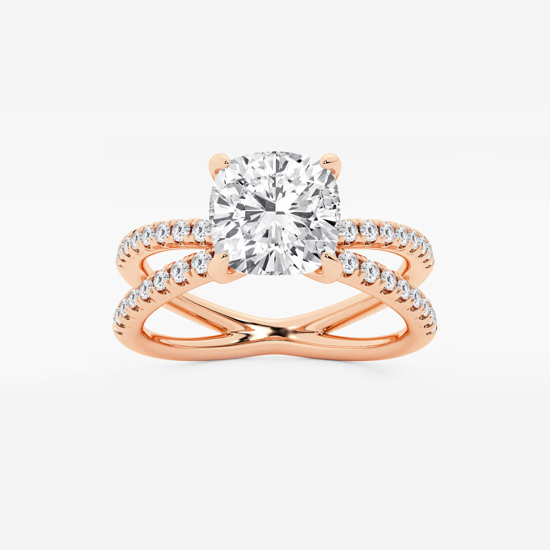 Elegant Cushion Cut Lab Grown Diamond Crossover Micro Pave Engagement Ring