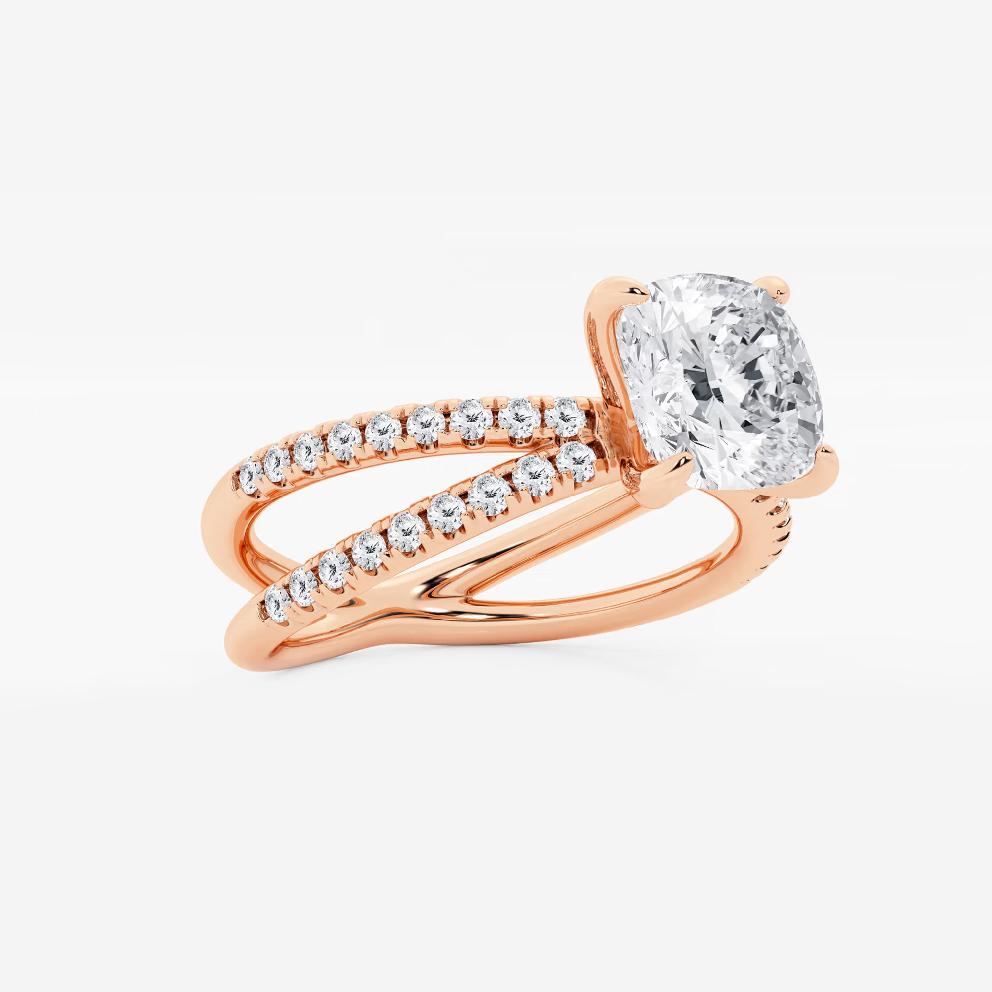 Elegant Cushion Cut Lab Grown Diamond Crossover Micro Pave Engagement Ring