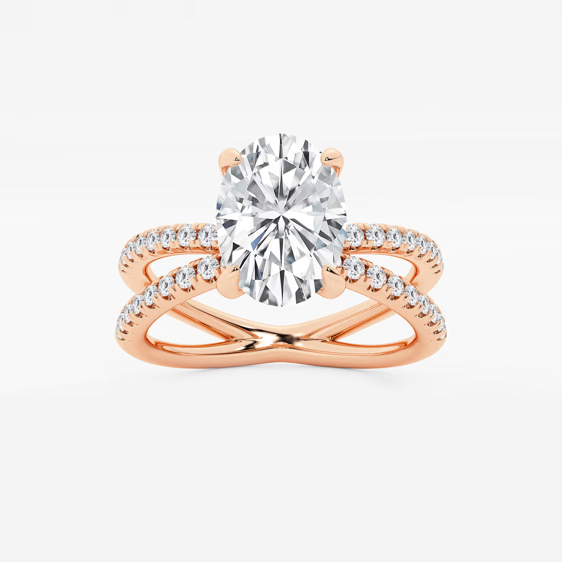 Romantic Oval Lab Diamond Twisted Pave Bridal Ring