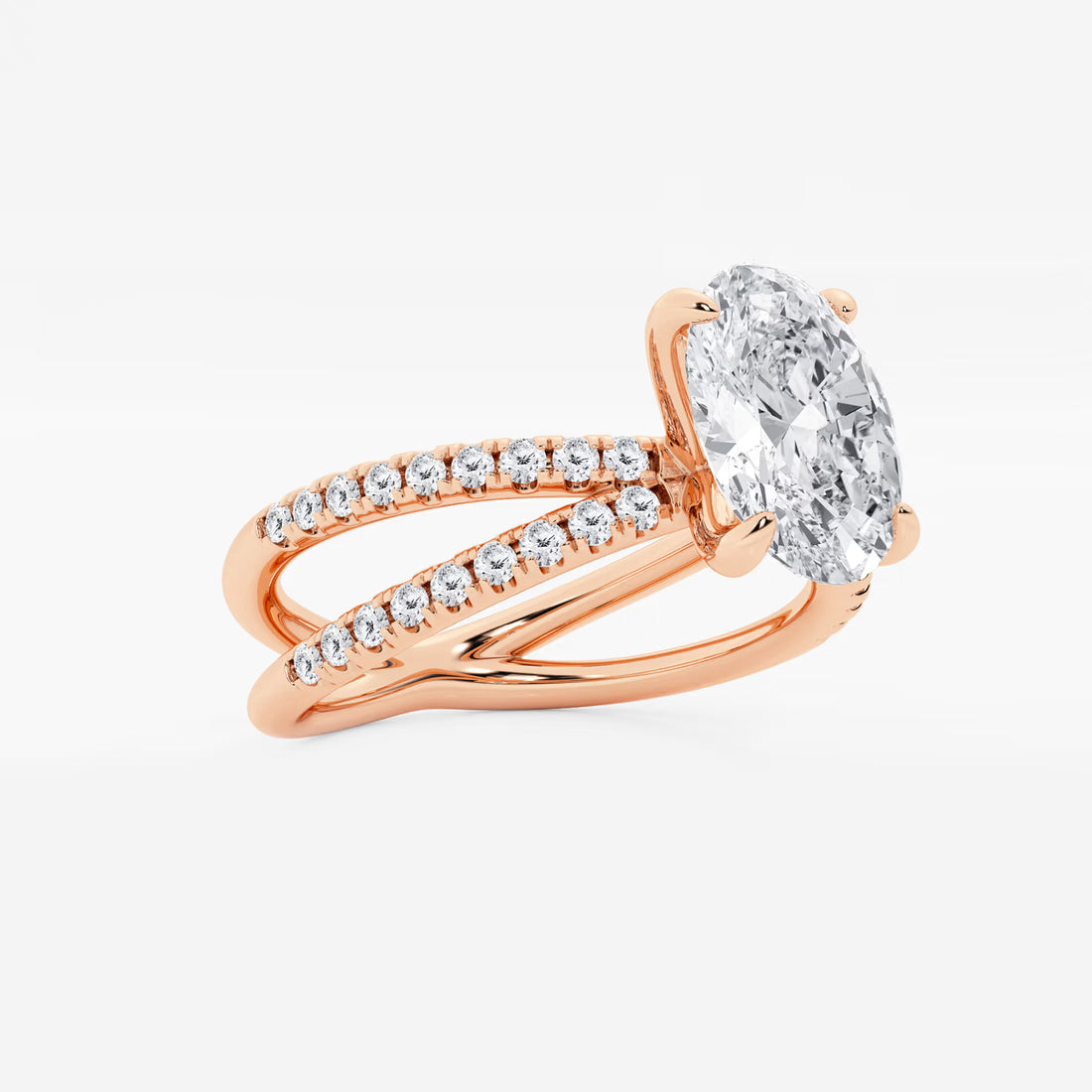 Romantic Oval Lab Diamond Twisted Pave Bridal Ring